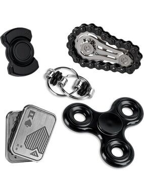 5 Pcs Metal Fidget Spinner Set - Stress Relief Toys for Anxiety, ADHD, Office